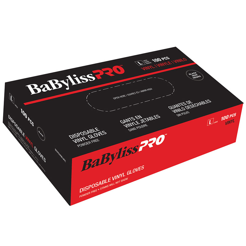 BabylissPro BESTOUCBMUCC Black Disposable Vinyl Gloves (Medium)