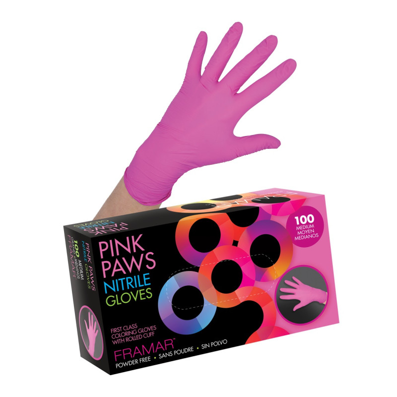 Framar GLV-PP-MED Pink Paws Nitrile Glov